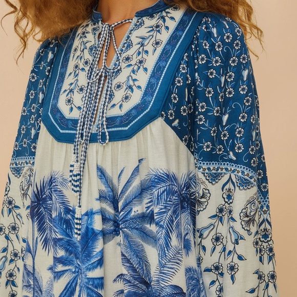 Farm Rio Off-White Palm Tree Beach Mini Dress - Picture 5 of 8